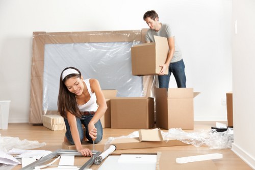 Moving van service navigating a Notting Hill residential street